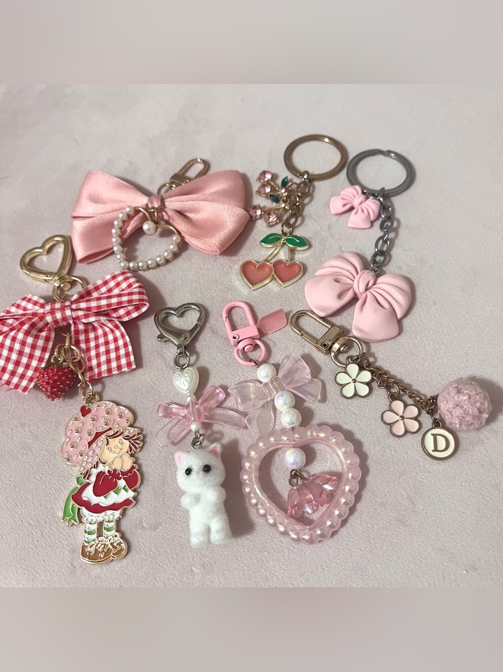 Kawaii Keychain Lot - Strawberry Shortcake, Cat, Charms, Bows
